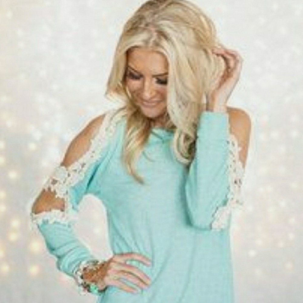 Aqua lace sweatshirt.